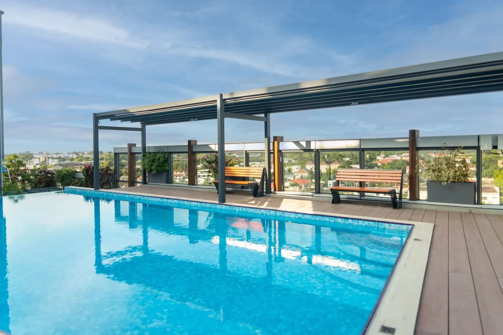 Pool terrace at ESP Hotel, Labone, Accra